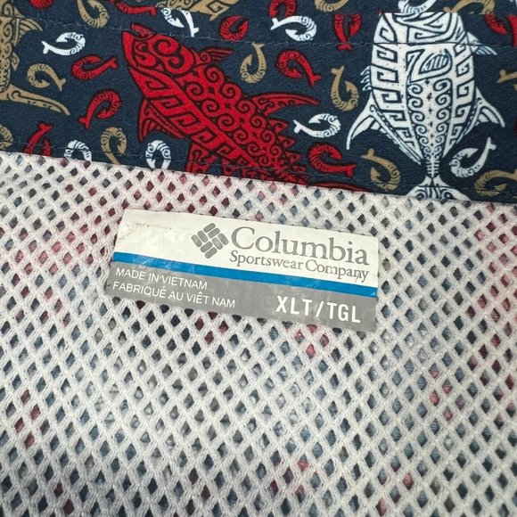 Columbia PFG Fish Print Vented Short Sleeve Button Shirt XLT Mens Red Blue AOP - Picture 4 of 9